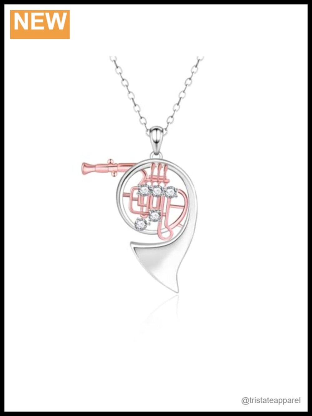 Sterling Silver French Horn Pendant Necklace Music Jewelry Gift